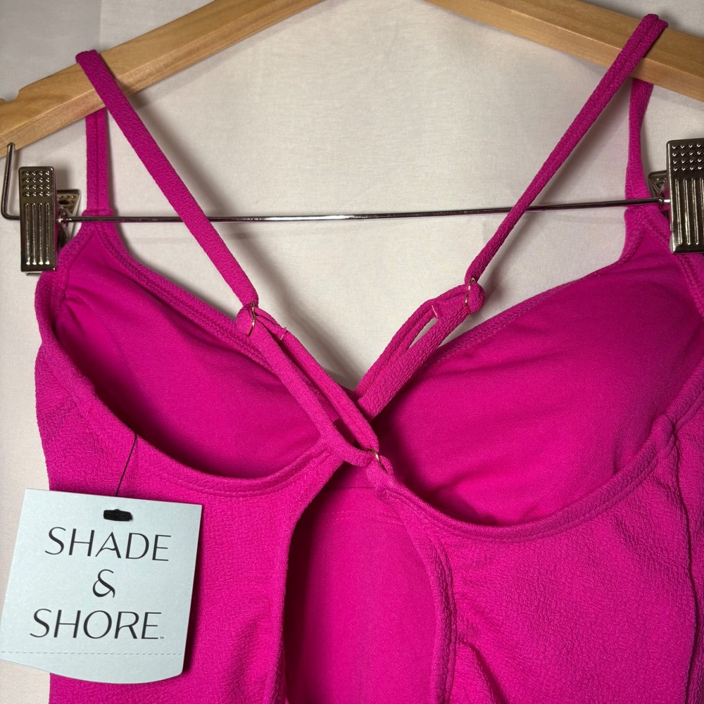 Shade & Shore Womens Pink Textured One Piece Swimsuit V-Neck Cross Back Small - Picture 7 of 7